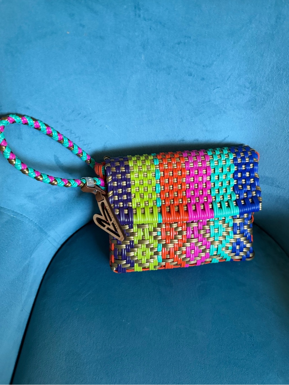 Vibrant Multicolor Woven Wristlet Clutch